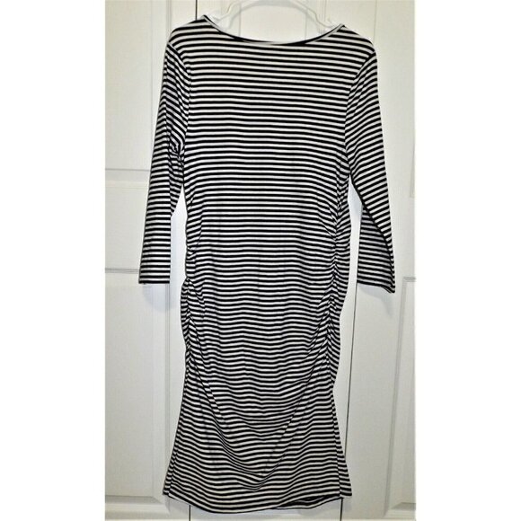 Ingrid & Isabel Maternity L Navy Stripe 3/4 Sleeve Knee Length Bodycon Dress - Picture 1 of 5